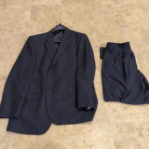 Saddle Bred Suit Sports Jacket 46 Long With Suit Pants 38x30 Black/Navy Mens